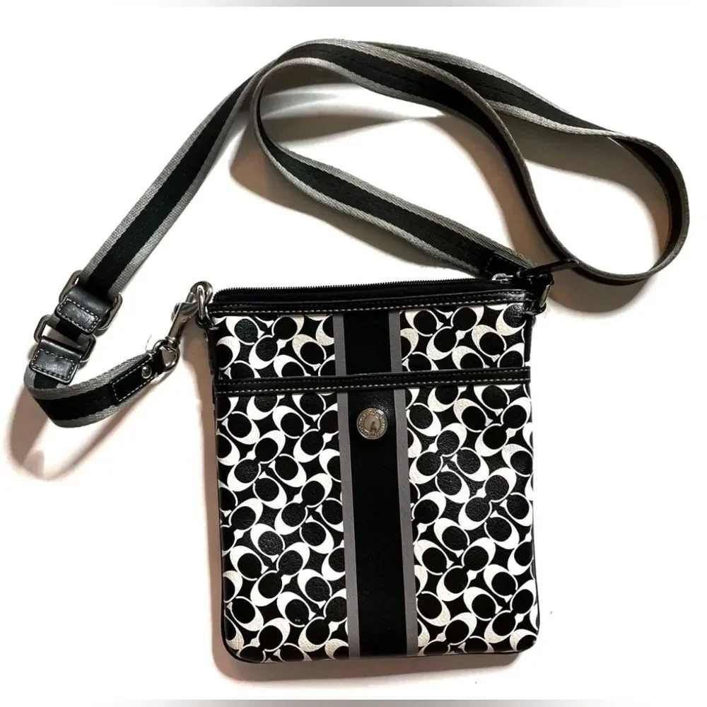 COACH Heritage Vintage Black White Signature Monogram Crossbody Bag Purse